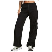 HHEI_K Ženske radne pantalone s više džepova širokih pantalona za noge Prave hlače velike labave pantalone