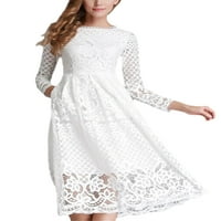 Prednjeg swalda Ženska dužina koljena čipkaste koševne haljine obične a-line midi haljine dugih rukava za zabavu bijela XL