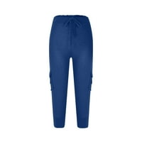 Visoki čekinski bootcut joga obrezane hlače dugmad pantalone sa džepovima široke noge casual hlače plave