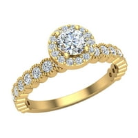 Okrugli sjajni halo Diamond zaručnički prsten za žene slaganja bujnog milgrain dizajna 18K zlata 0.