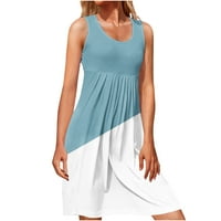 Plaže Stamzod za žene Ležerne prilike za blokiranje boja (okrugli dress s kratkim rukavima) svijetlo plava s kratkim rukavima
