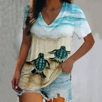 Žene ljetne vrhove Sea kornjača tiskane kratke majice s kratkim rukavima V-izrez Primorski teženi za