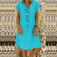 Ženska haljina zazor labavo ljeto od pune pamučne i posteljine plave 14