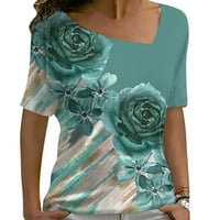 Koaiezne bluze za žene Ljetne modne dame Top labavi nagibni vrat kratkih rukava s majicom za cvijeće