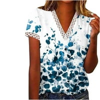 Žene ljetne majice casual kratki rukav gradijent boje čipkasti čipka V V izrez Grafički grafički tunik