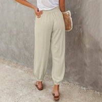 Zpanxa ženske casual labave noge ugodne hlače plus veličine nacrtajući čvrsti elastični džep za struk