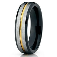 Četkani srebrni volfram karbidni prsten crne inlay žuti zlatni utor za budi učvršćivača za ivice fit