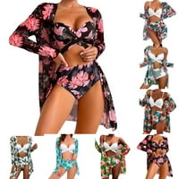 Žene kupaći kostimi Tummy Control High Struk Bikinis Print Bikini set Pokrijte dugih rukava Push Up Plaža Nosite kupaći kostimi