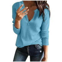 Ženske dugih rukava Tunts V izrez Solid Boja Tee majice Ležerne prilike sa slobodnim udobnim padom proljetnih pulover