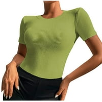 Ženska osnovna kratka rukava kratki rukav rebrasti pleteni vrhovi The TEE majica Solid Boja Stretch