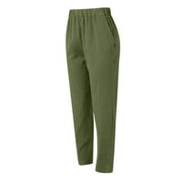 Xinqinghao pantalone za žene visokog struka pamučne posteljine ravno hlače, casual balne hlače sa džepovima žene ljetne casual pantalone zelena xxxxl