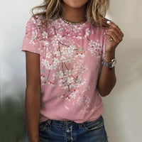 Žene casual majice kratkih rukava Grafički print Crewneck Tees Ljetni tunički vrhovi ružičaste veličine
