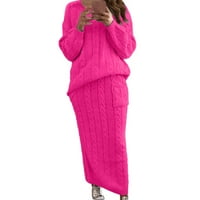 Ženske suknje Žene Čvrsto kolor okrugli vrat Dugi rukav kabl pletenog tople dvostrukog suknje sa kostima, vruće ružičaste