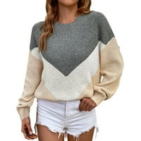 Ženski džemperi Patchwork ispisani o-vrat dugih rukava modni pleteni blok labavi ležerni za slobodno