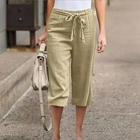 Idoravanske hlače za žene Ljeto čišćenje Žene Casual Solid Boja Obrezane pantalone za zavojne džepove Elastični struk Udobne ravne hlače