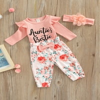 Bagilaanoe Newborn Baby Girl Long Hlatke Set Pismo Ispis ruffle dugih rukava Romačice + cvjetne pantalone
