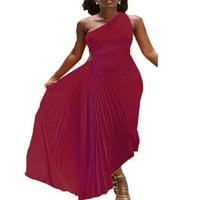 Sanviglor Women Ball haljina s ramenu Dugi haljina Pleted Maxi Haljine Elegantne večernje vino crveno