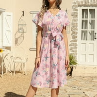 Modne žene Ljeto cvjetno midi haljina ruffle rukava V izrez