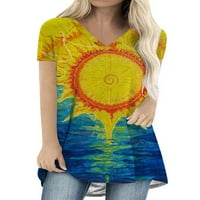 Pfysire Womens Ljeto V rect majica kratkih rukava na vrhu cvjetnog ispisa pulover tee bluza