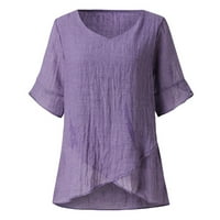 Cotonie ženske ležerne majice s rukavima s rukavima V-izrezom majica