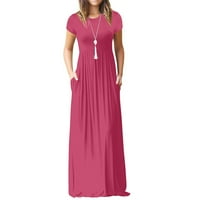 Ženske haljine scoop vrat tiskani maxi maxi casual ljetna haljina kratkih rukava vruća ružičasta 2xl