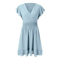 Ženska ljetna haljina V-izrez ruffle rukave ležerna mini sunderss chic odjeća