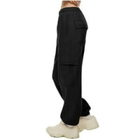 Ženske dukseve sa više džepovima Slim Fit Solid Boja elastična struka ravne pantalone Jesen i zimska