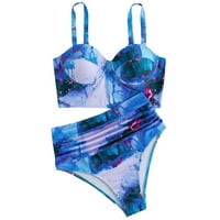 Ženski kupaći kostim vintage tiskani push up bikini kupaći kostim dva retro halter ruched wrap frop