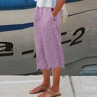 Modni ženski povremeni čvrste boje elastične labave hlače Ravne široke pantalone za noge Capris ljetne