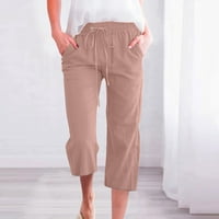 Yuwull capris za žene casual ljeto, pamučne posteljine hlače izvlačenja elastične pantalone Visoki struk