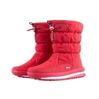 Zodanni žene Zimske tople cipele okrugle prste čizme Mid CALF čizme za snijeg Neklizajući mokasin čizme u zatvorenom udobnosti Zip up crvene 8.5