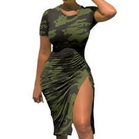 Ženska kratka rukava ljetna ruched bodycon mini haljina bočne crteže Clubske odjeće casual haljine
