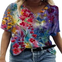 Trendy Women Cvjetni print Tunic Košulje Kratki rukav V-izrez Casual Beach odjeća Tee Tops Dame Bohomian