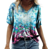 GDFUN ženska modna casual plus veličina Scenic Cvijeće Ispis majica okruglih vrata vrhovi kratkih rukava