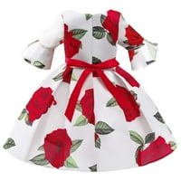Qiaocaity ljetna cvjetna djevojka haljina dječaka saten dugih rukava Bowknot Rose Print Rođendan Party