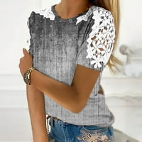 Ženske majice Dressing Plus veličina, Ženski vrhovi slatka cvjetna tiskana čipka Crochet kratki rukav