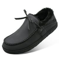 Barerun Muške memorijske pjene Loafer papuče Zimske tople krznene papuče crne boje