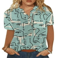NIUER DAMIES Ljeto Bohemian s kratkim rukavima tunika za bluze žene Lose Henleyji košulju Dailywer Peather Print Osnovna majica