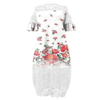 Lilylll Womens Plus Veličina čipke hladne rame Kaftna haljina cvjetne print maxi haljine