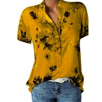 Ženski ljetni vrhovi Henley casual bluza cvjetne žene kratkih rukava majica bež 3xl