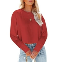 Ruanyu Womens s dugih rukava s majicama okrugli vrat Ležerni kapljivi rame na vrhu sitne pulover