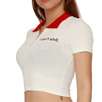 Žene personalizirano Zip majica kratkih rukava Dame Lamel Pismo Ispiši tanka usjeva vrhunska ljetna
