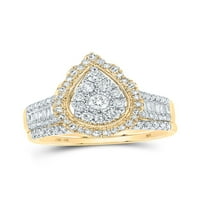 10KT Žuta zlatna okrugla Diamond Teardrop Bridal Wedding prsten set CTTW