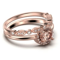 Vilično minimalistički 1. karatni ručni rez morgatit i dijamantski moissanite zaručni prsten za vjenčani prsten, jedan odgovarajući opseg u 10K čvrstog ruža zlatnog nosača, poklon za njen, obljetni prsten, set za mladenku