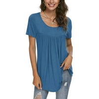 Košulje za žene Ležerne prilike sa punim kratkim rukavima Naplaćeni ruffle tunic vrhovi labavi majica bluza plava l