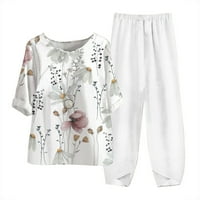 Outfits za odmore za žene Ljeto setovi cvjetni tiskani gumb kratkih rukava kratkim rukavima i duge hlače