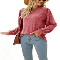 Glonme Plain majica za žene Loose Fall Tee Basic Puff rukavi pulover crveni 2xl