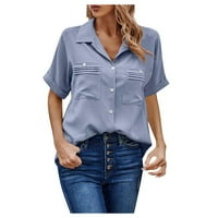 Žene ljetne vrhove Ženska modna čvrstoća boja kratkih rukava džepna košulja na košulju TOP LASIES Top