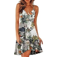 Gakvbuo Ljetne haljine za žene plus veličine plaže na plaži V izrez cvjetni špagetni remen bez rukava