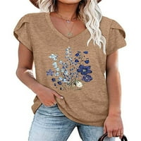 Pfysire Womens casual bluza cvjetna V rect majice kratki rukav labavi osnovni vrhovi Tee